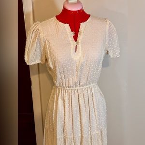 Excellent Used Condition Christy Dawn Robyn Ivory Dotted Tiered Dress, XS/S